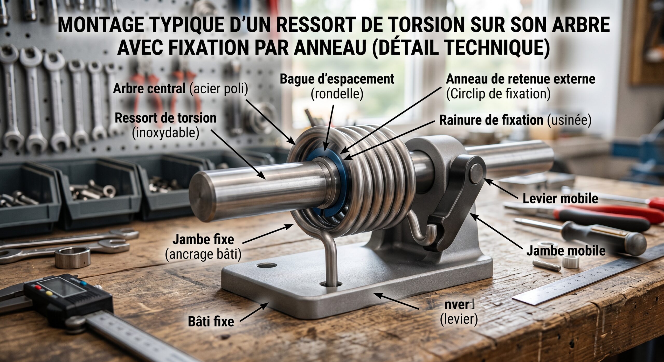 Ressort de torsion monté sur un arbre ou mandrin