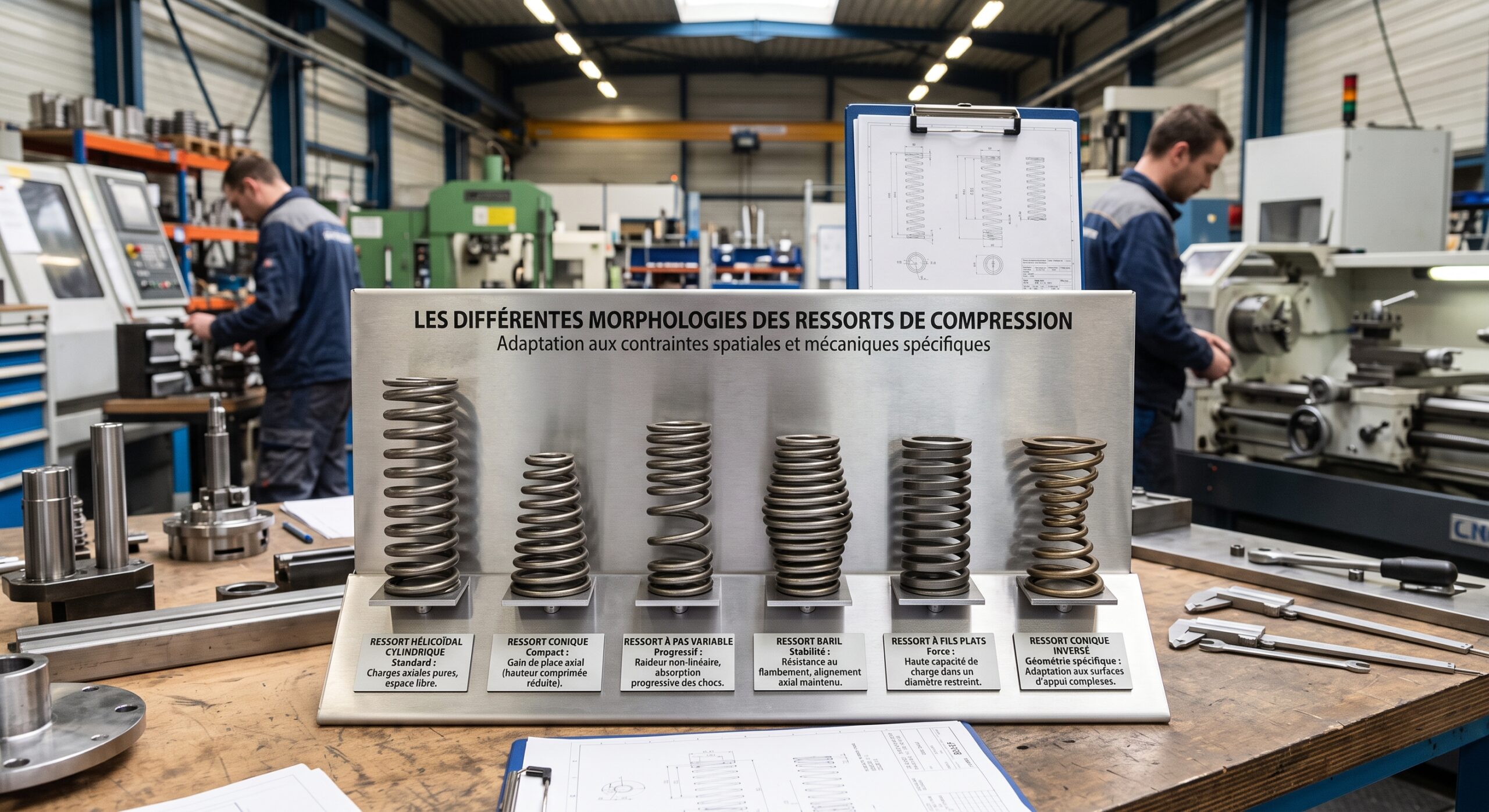 Détail des extrémités de ressorts de compression standards et sur mesure