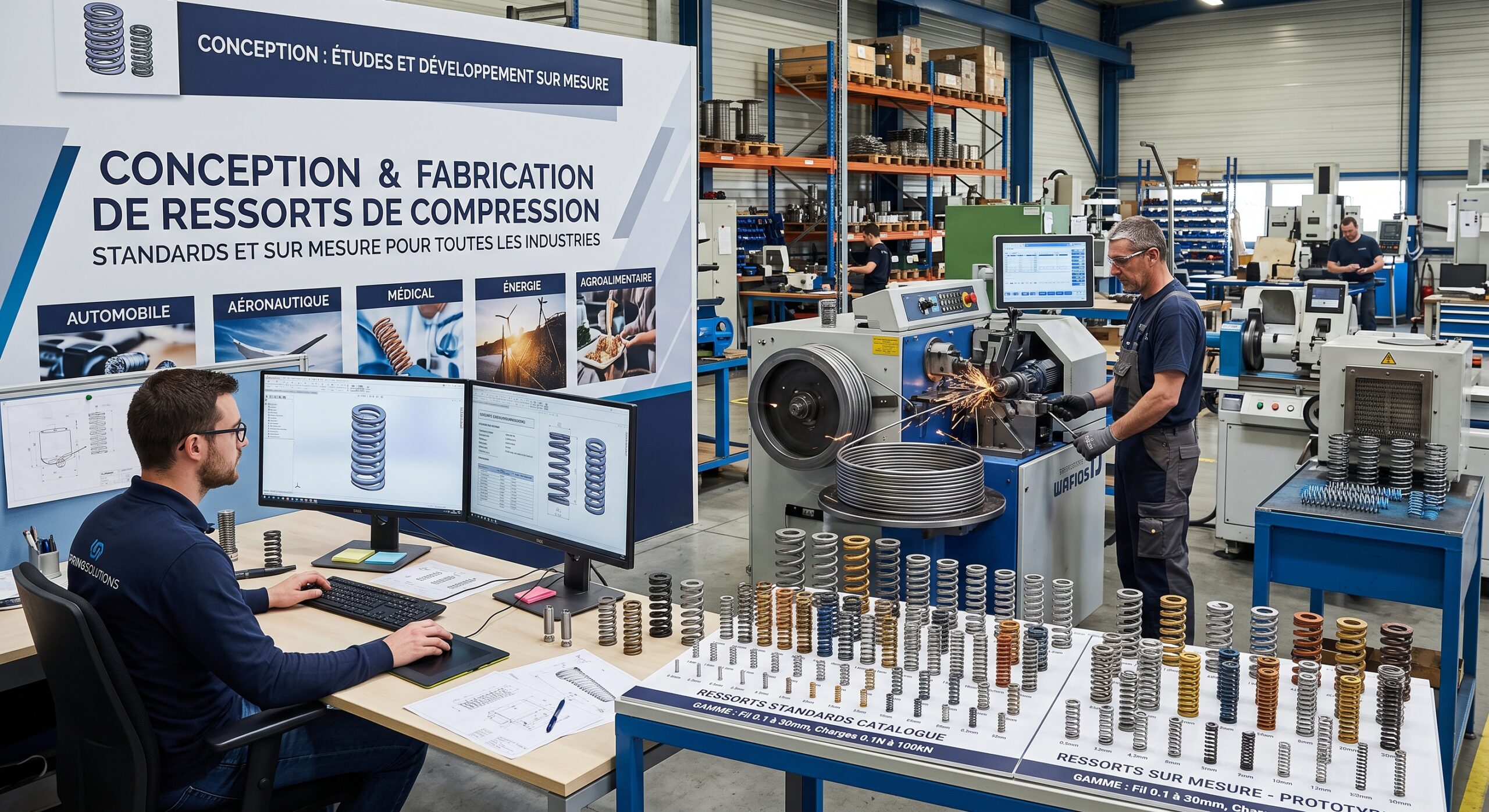 Différentes formes de ressorts de compression standards et sur mesure