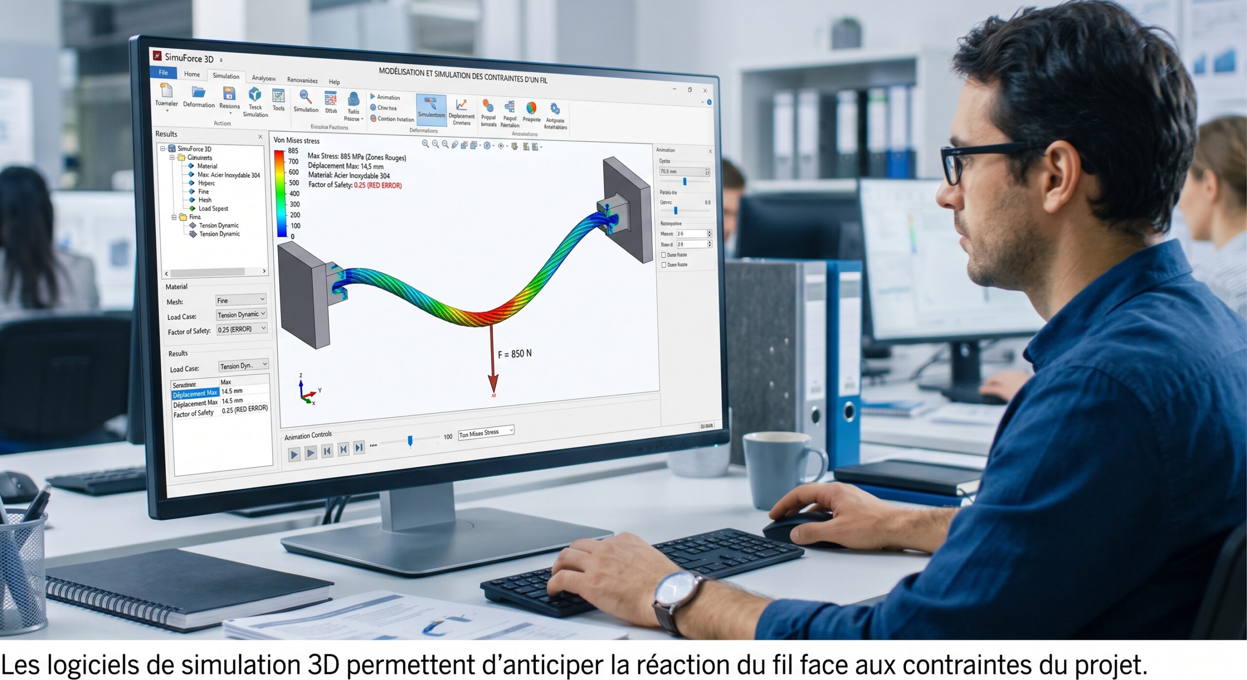 Modélisation et simulation des contraintes d'un fil