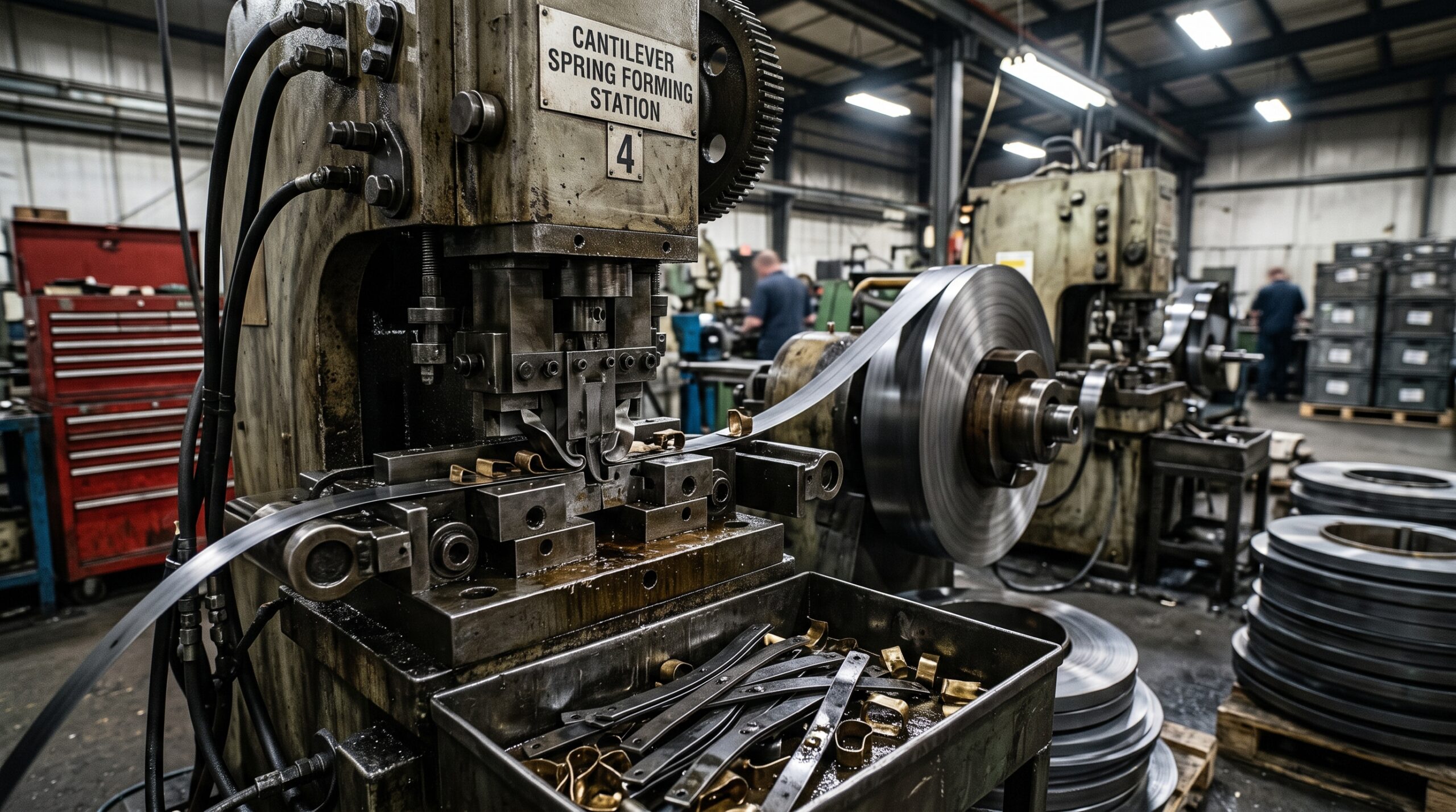 Fabrication et découpe de ressorts plats industriels en acier sur presse automatique