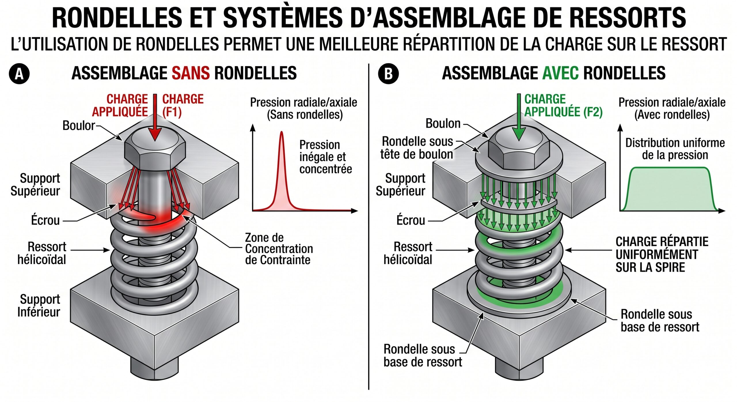 Rondelles et systèmes d'assemblage de ressorts